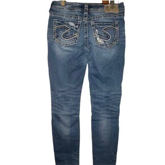 Silver Jeans Suki Mid Rise Works Distressed Denim Blue Jeans Women's Size 29 - Picture 4 of 7